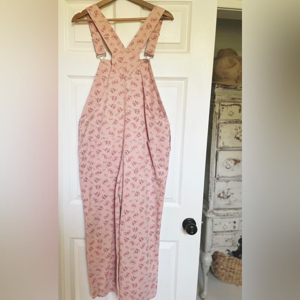Pink floral overalls